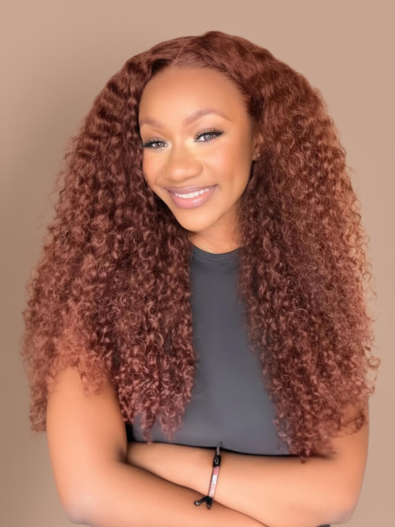 UNice Mahogany Red Brown 13x4 Lace Front Kinky Curly Wig