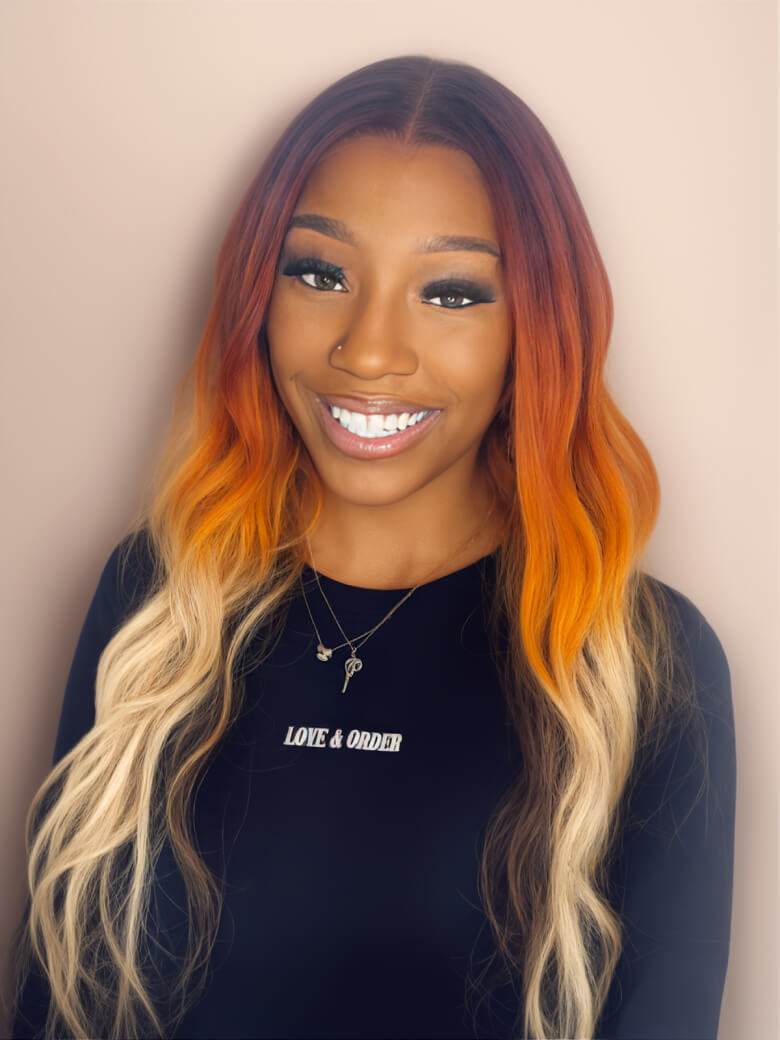 UNice 13x4 Lace Front Sunflower Ombre With Light Blonde Ends Body Wave Wig