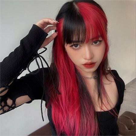 Red and Black Split Dye Hair
