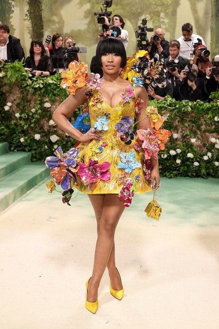 Nicki Minaj Golden Floral Dress at 2024 Met Gala