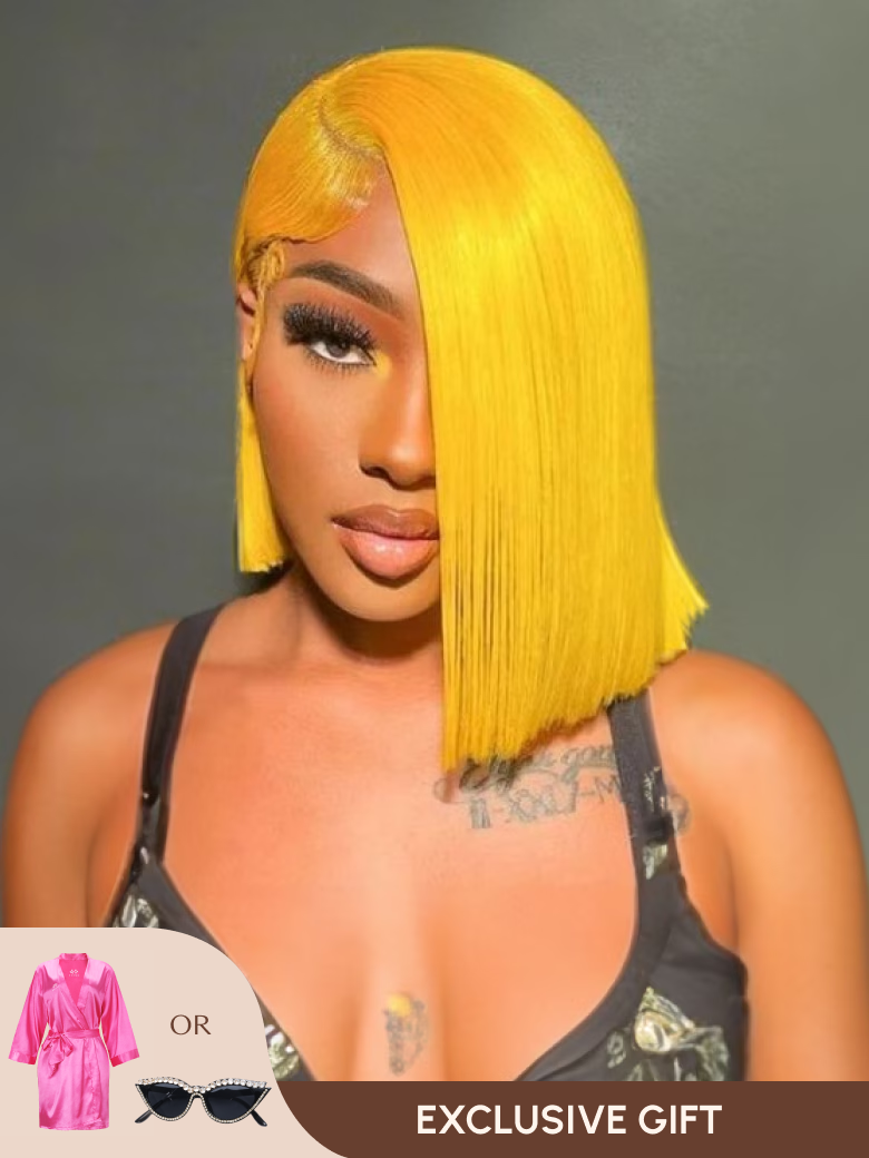 UNice Lemon Yellow Bob Shoulder Length Wig 13x4 Lace Front