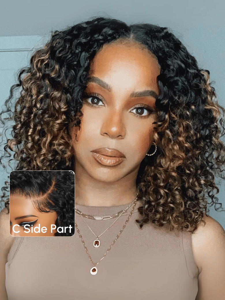 UNice Bye-Bye Knots Lace Frontal Side Part Wig Chestnut Brown Ombre Short Curly Bob Wig