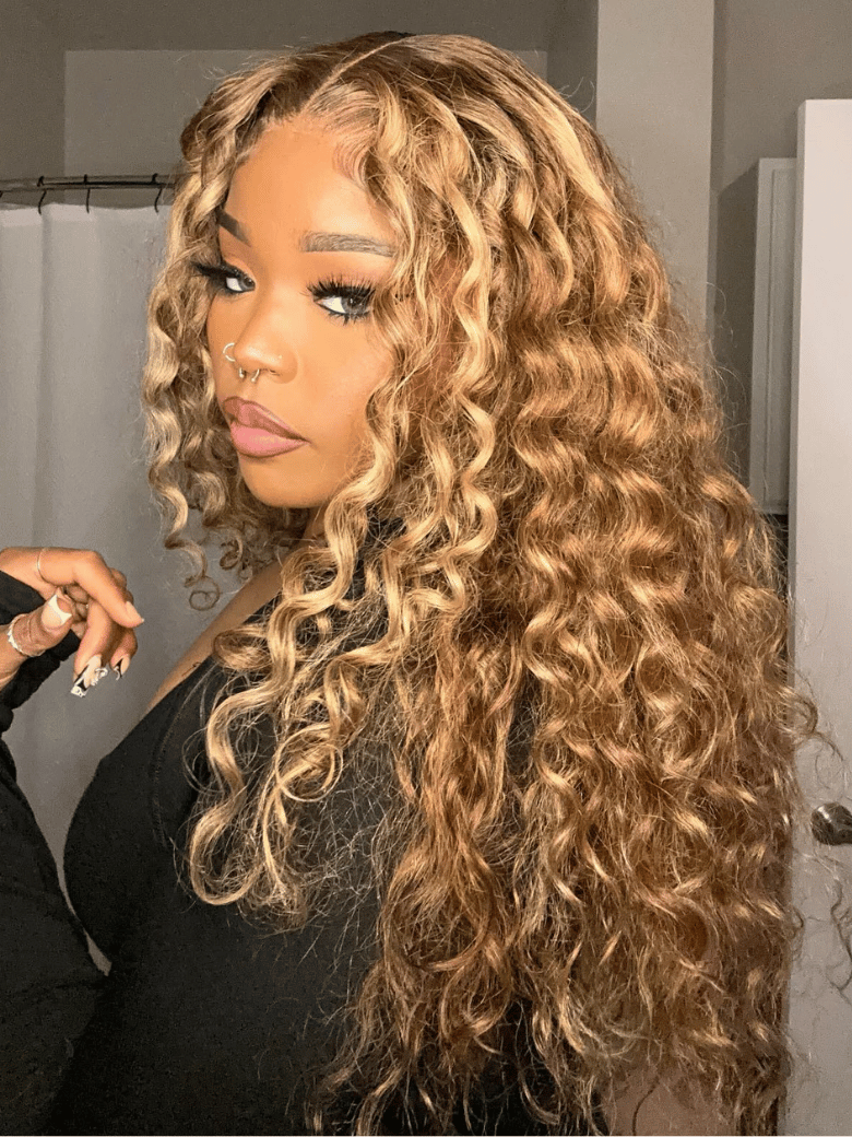 UNice 13x4 Lace Frontal Honey Blonde Highlights Water Wave Pre-Everything Wig