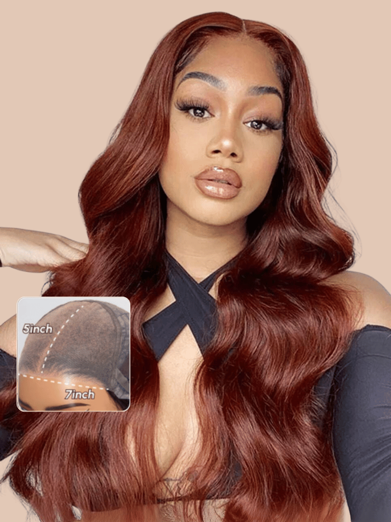 BOGO / UNice Bye Bye Knots Wig 7x5 Glueless Lace Reddish Brown Body Wave Bleached Knots Wig