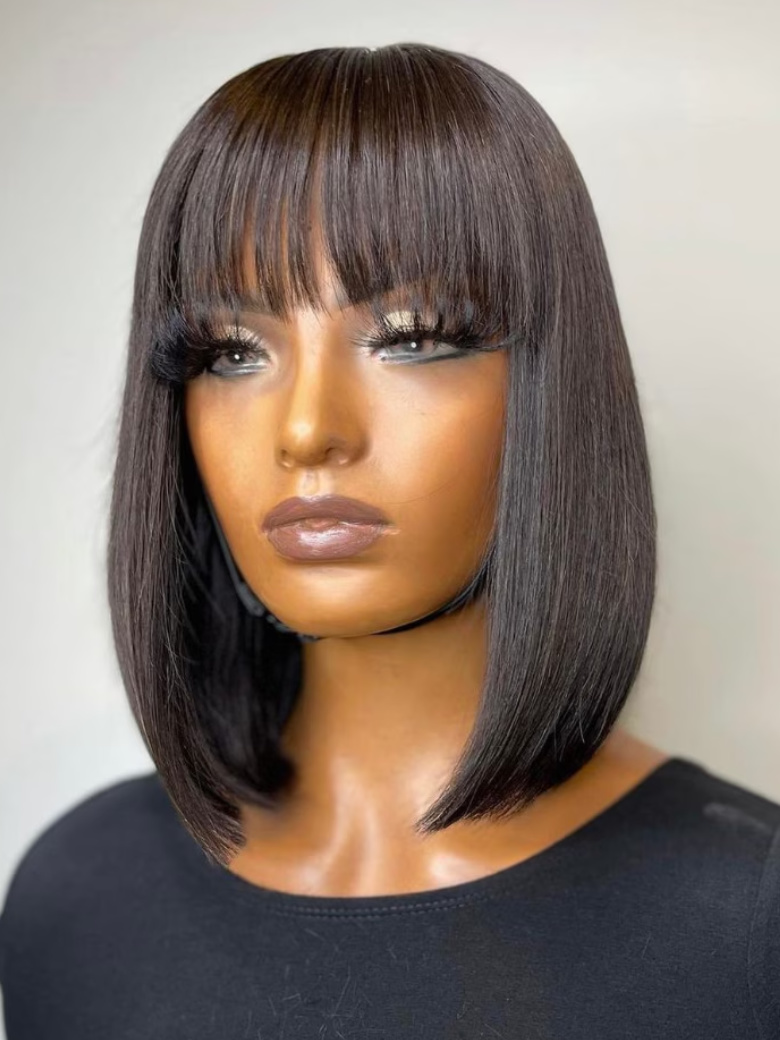 UNice 13x4 Lace Front Shoulder Length Black Bob Wig With Blunt Bangs