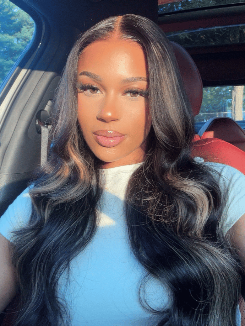 [US Only] UNice 7x5 Pre-Cut Glueless Lace Invisible Knots With Baby Hair Black With Blonde Highlights Body Wave Human Hair Wig 150% Density