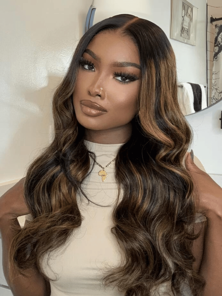 [16""-24""] Bye-Bye Knots Wig 7x5 Glueless Lace Balayage Highlight Body Wave Wig 150% Density Hot Seller