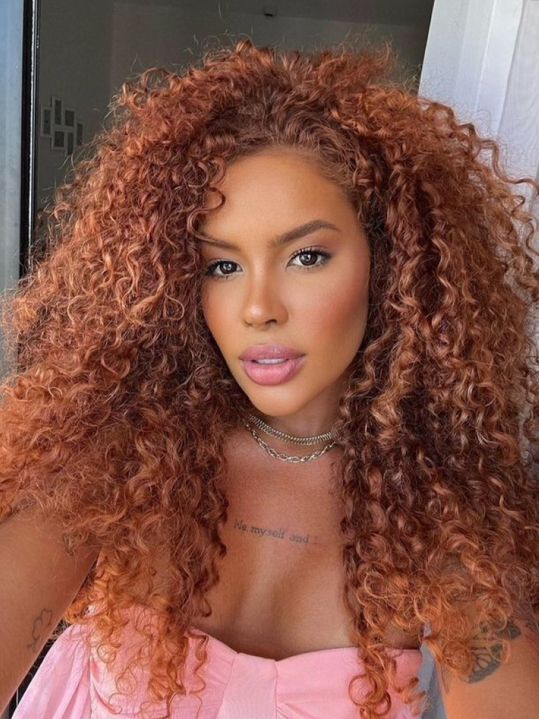 20 Inch 150% Density Ginger Color Middle Part Lace Part Jerry Curly Wig