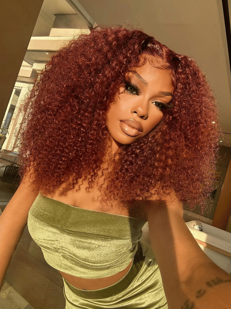 Bye Bye Knots Wig 7x5 Glueless Lace Reddish Brown Kinky Curly Bleached Knots Wig