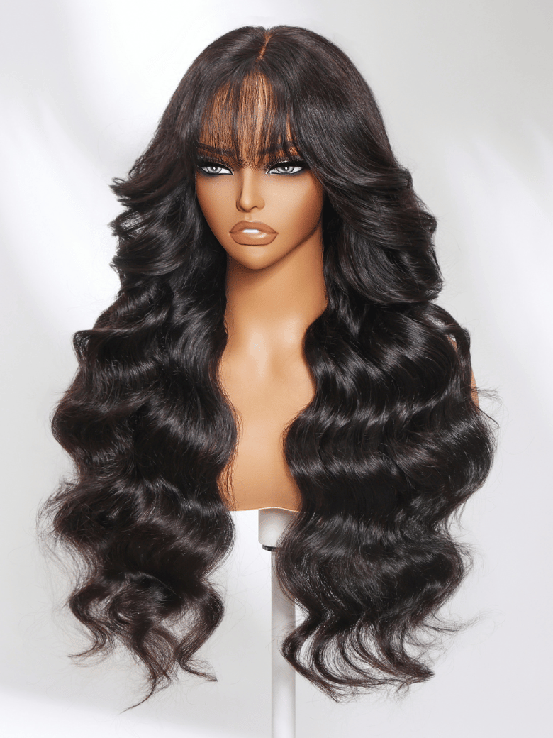 [Hottest New Arrival]UNice 13x4 Pre-Everything Lace Frontal Black Fluffy Natural Loose Wave Curtain Bangs Wig