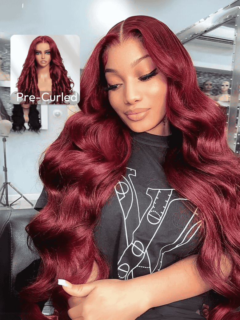 13x4 Pre-Everything Lace Frontal Warm Burgundy Loose Wave Wig