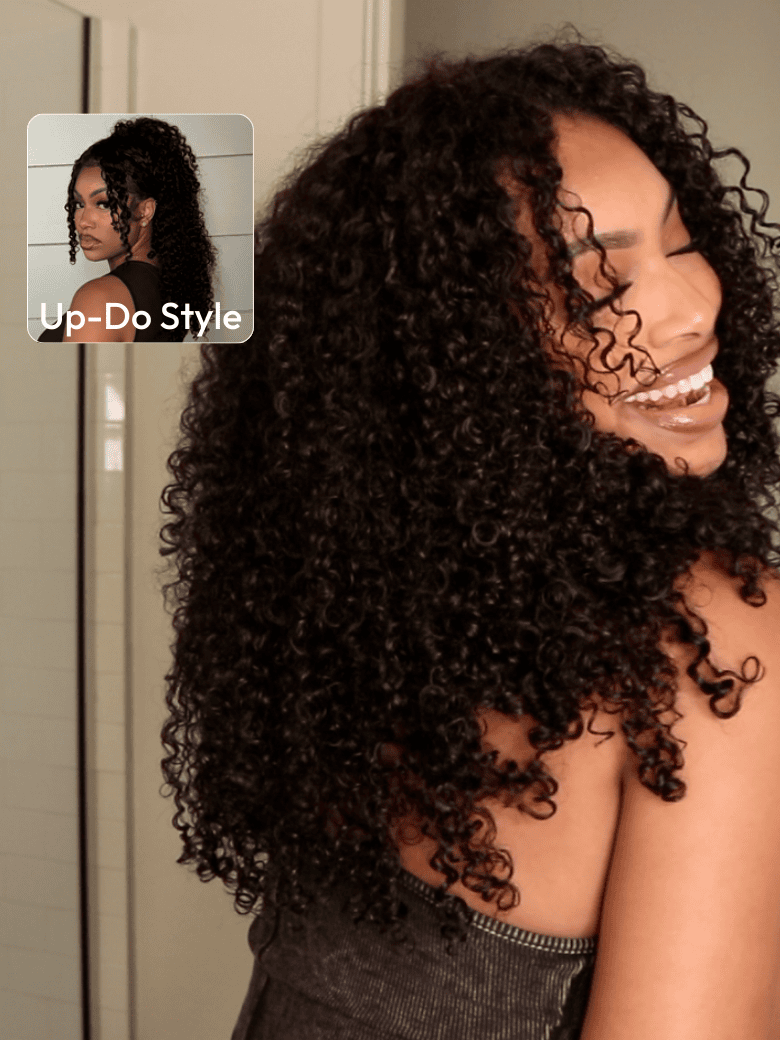 [BOGO FREE] EasiContourâ¢ V Part Glueless Curly Wig With Invisi Drawstring 100% Human Hair Wig