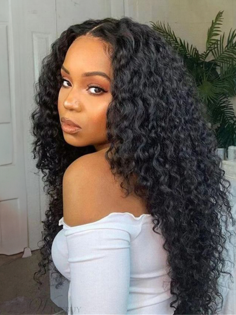 [22""=$102] Middle Part Lace Kinky Curly Wigs Natural Hairline Glueless Wigs 150% Density