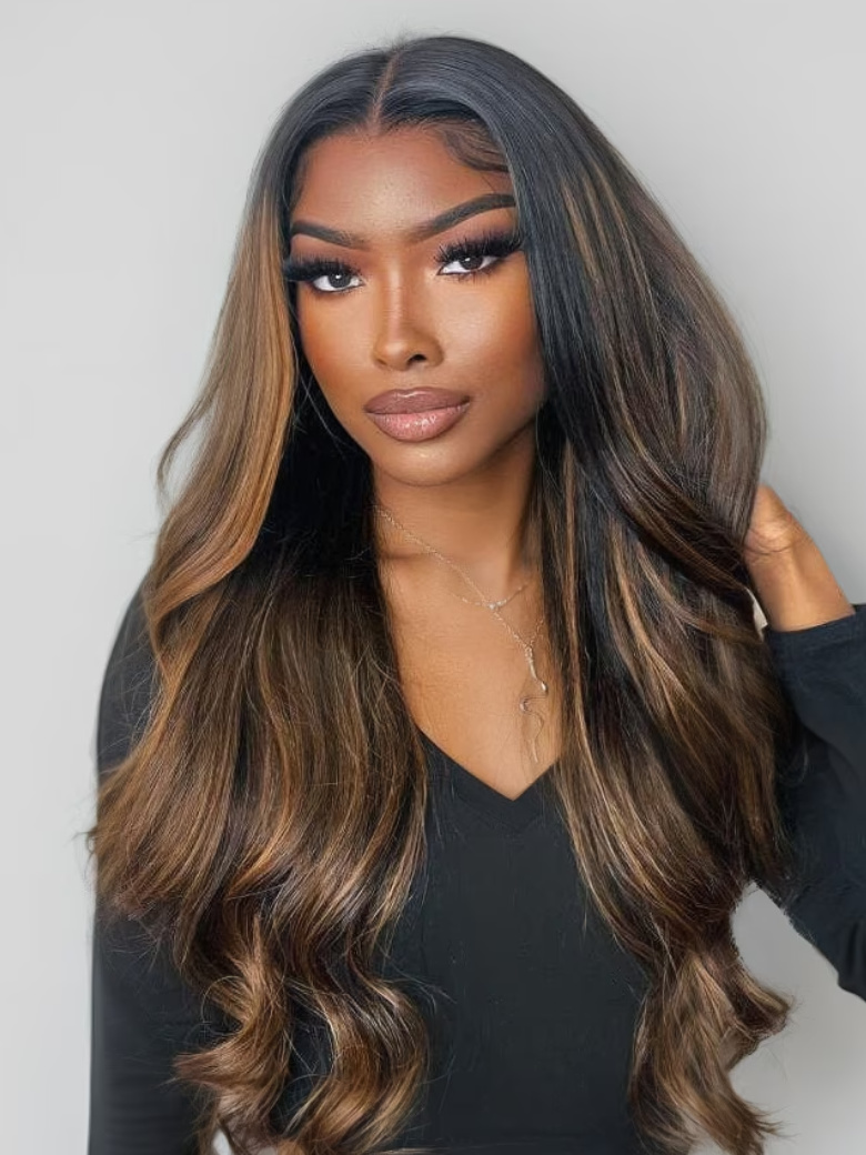 UNice EasiContourâ¢ V Part Glueless Balayage Highlight Body Wave Wig 100% Human Hair