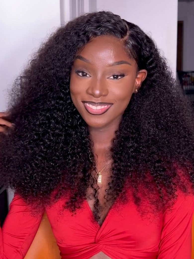 180% Density HD Glueless 5x5 Lace Natural Afro Kinky Curly Human Hair Wig