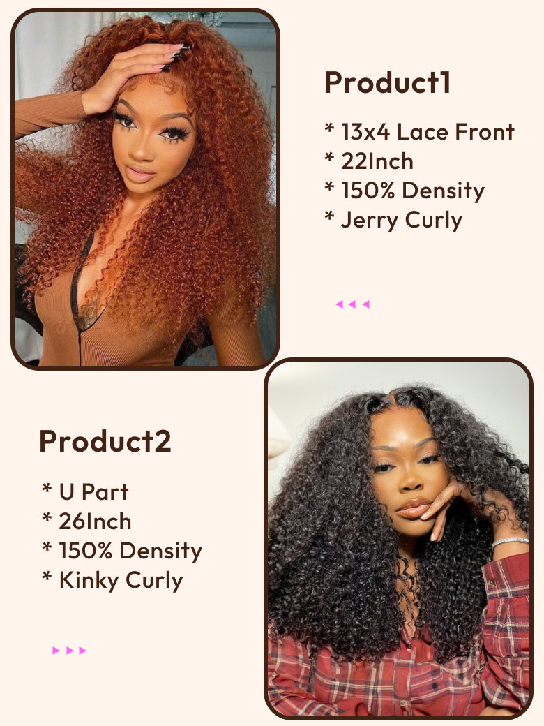 2 Wigs $175 for 13x4 Lace Front Jerry Culry Wig and U Part Kinky Curly Wig
