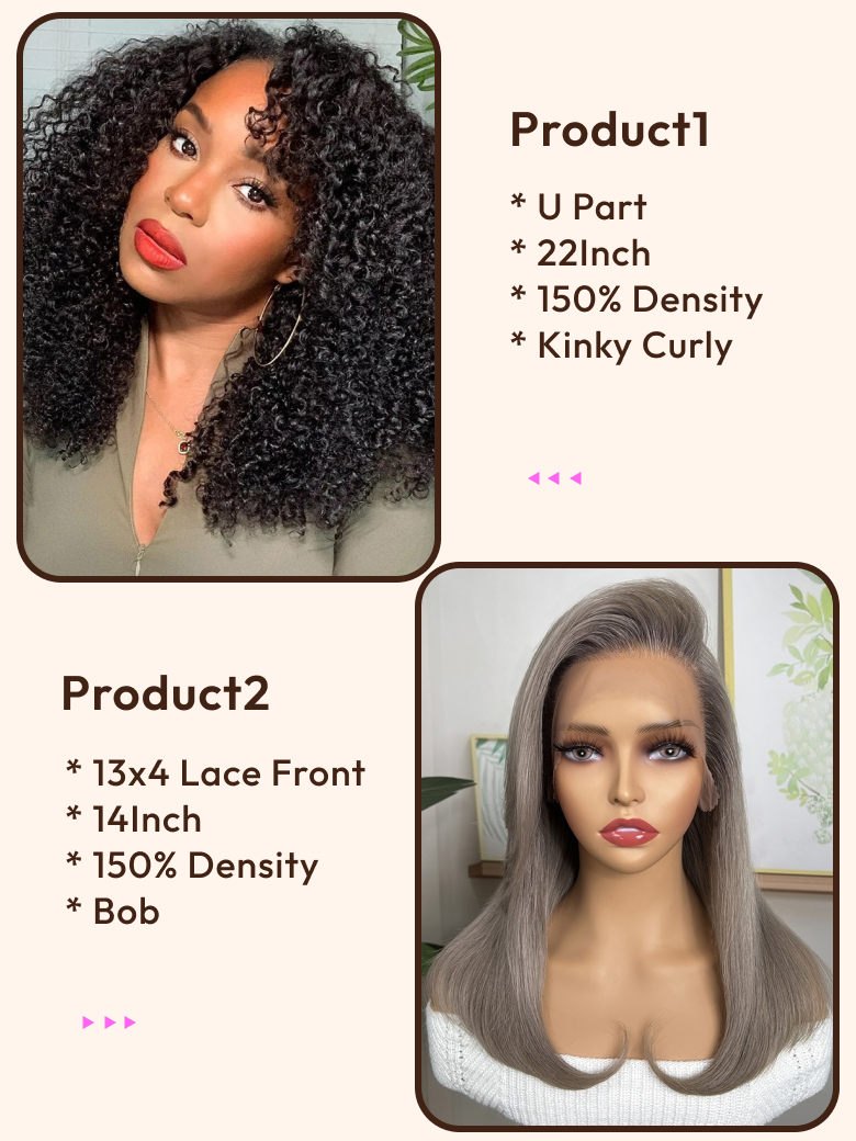 2 Wigs $169 for U Part Kinky Curly Wig and 13x4 Lace Front Bob Wig