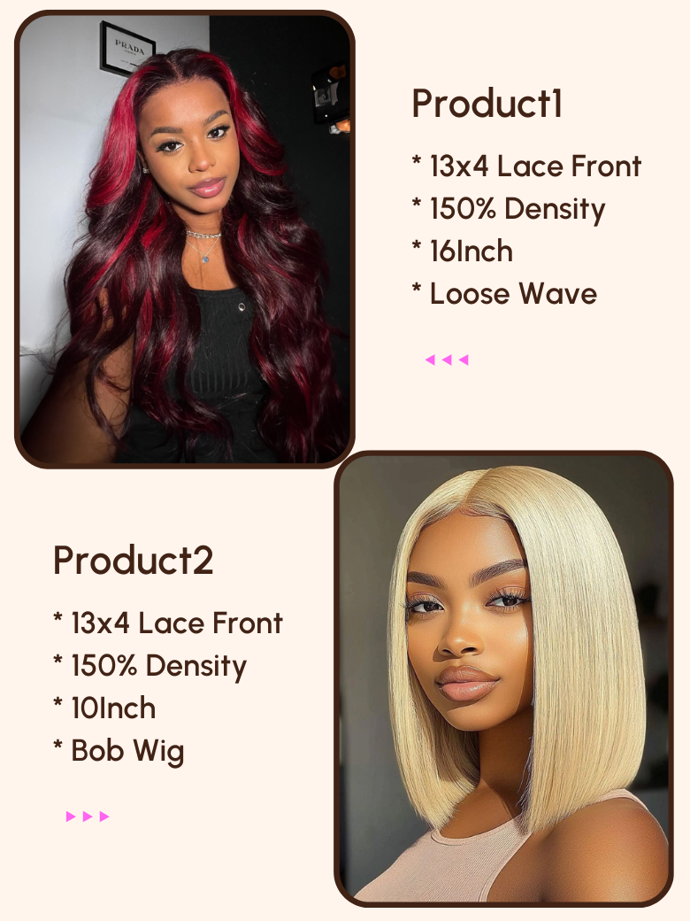 2 Wigs $133 For 14 Byebye Knots Burgundy Yaki Straight Hair Wig And 14Side Part Lace Front Curly Wig