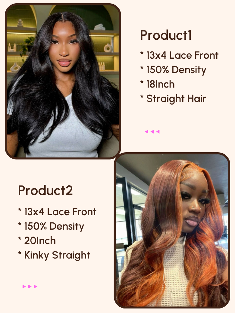 2 Wigs $166 for 13x4 Lace Front Highlight Kinky Straight Hair Wig and 13x4 Lace Front Straight Hair Wig