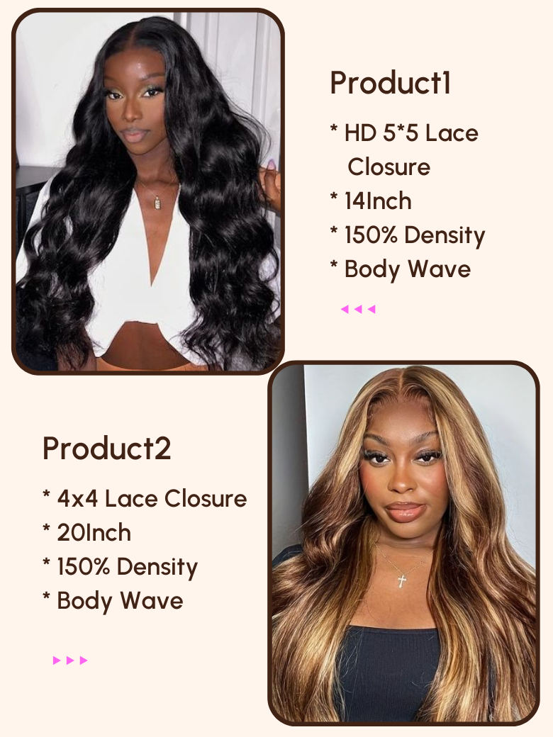 2 Wigs $155 for 4x4 Lace Closure Honey Blonde Body Wave Wig And HD Lace Body Wave Wig