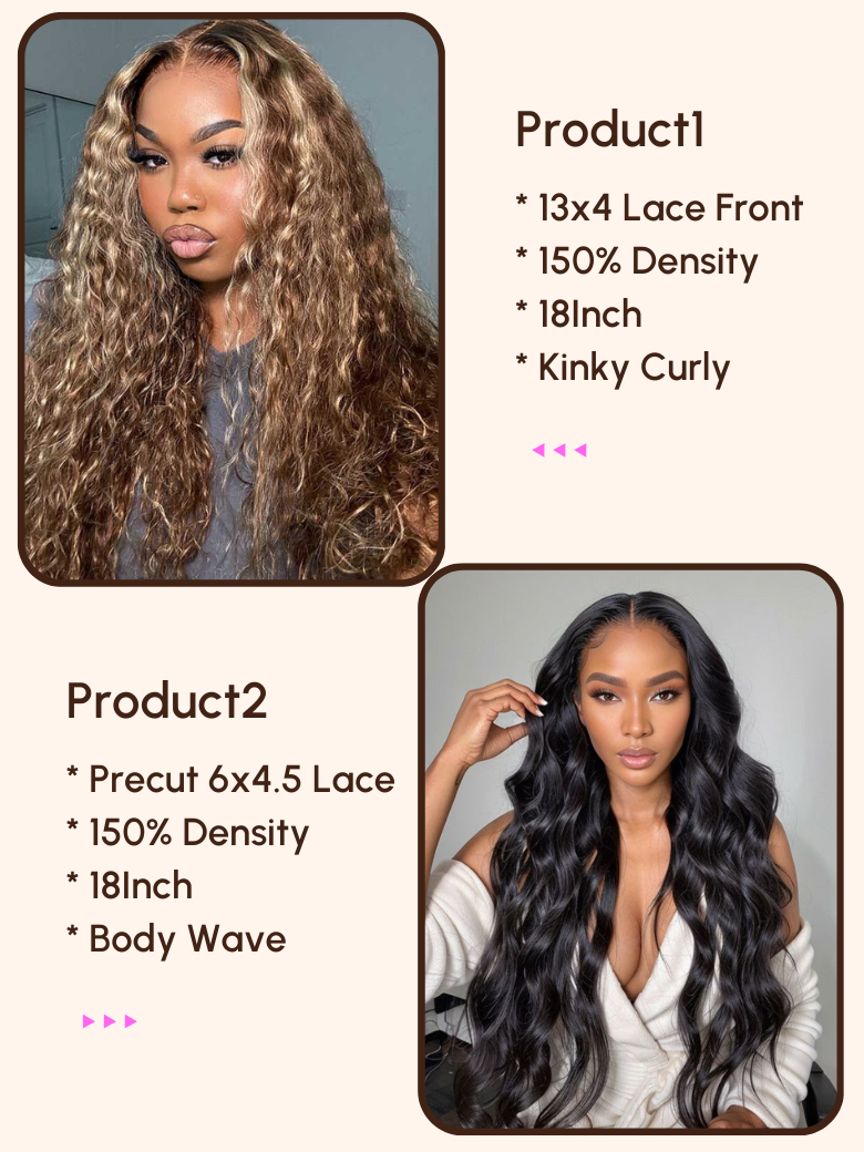 2 Wigs $202 for 13x4 Lace Front Honey Blonde Curly Wig and Precut 6x4.5 Lace Body Wave Wig