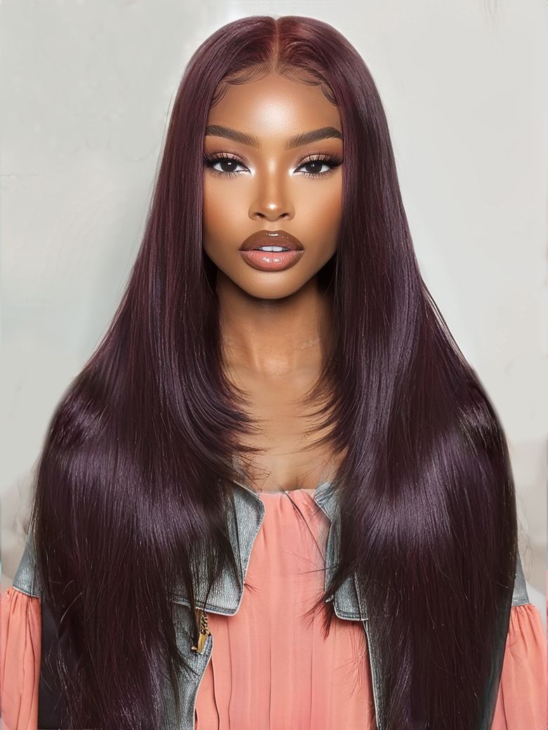 13x4 Pre-Everything™ Lace Frontal Black Cherry & Ginger Brown Perfect Melt Layered Straight Wig
