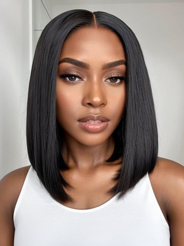 [$100-50] 13X5 Lace Short Bob Wig Human Hair Super Natural Black Bob Wig 150% Density