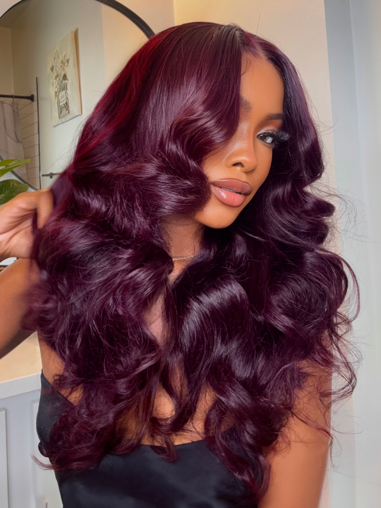 13x4 Pre-Everythingâ¢ Lace Frontal Purple Black Cherry Layered Straight Wig
