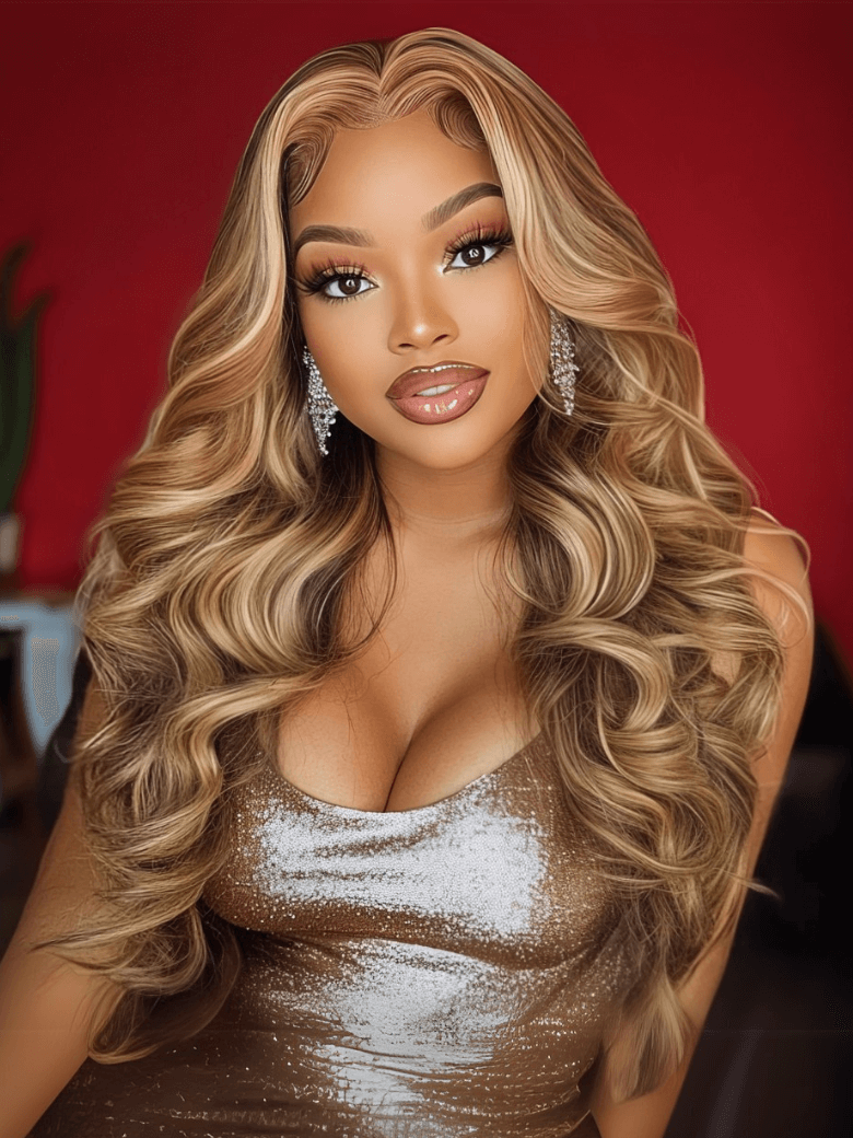 UNice 7x5 Lace Frontal Honey Blonde Highlights Body Wave Pre-Everything Wig