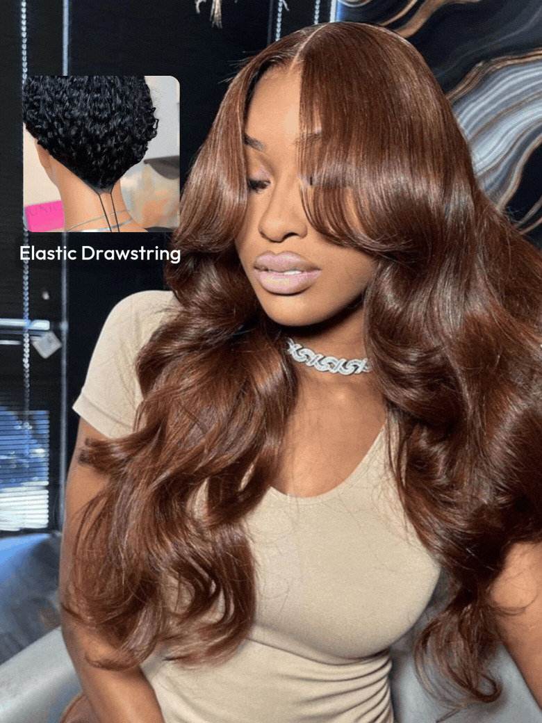 13x4 Pre-Everything Lace Front Espresso Brown With Highlights Loose Wave Wig