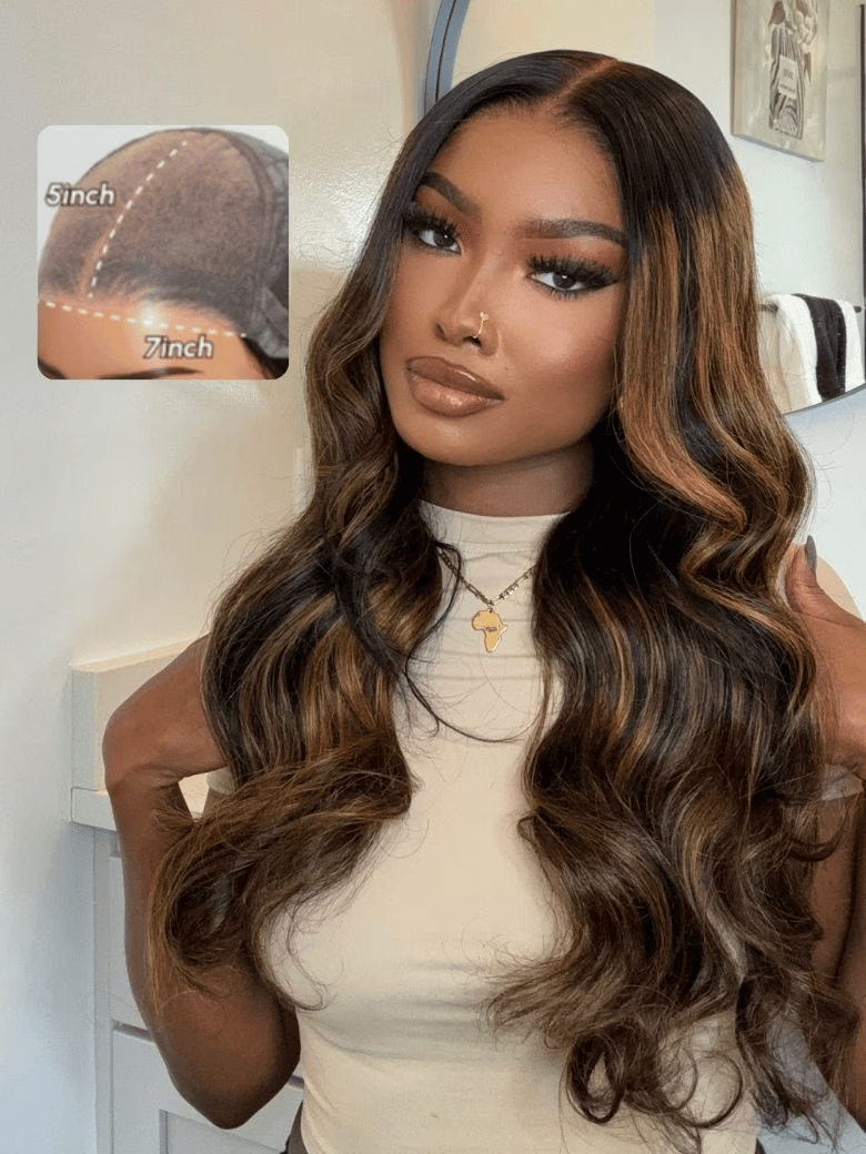 7x5 Bye Bye Knotsâ¢ Glueless Lace Wig Balayage Highlight Body Wave Wig