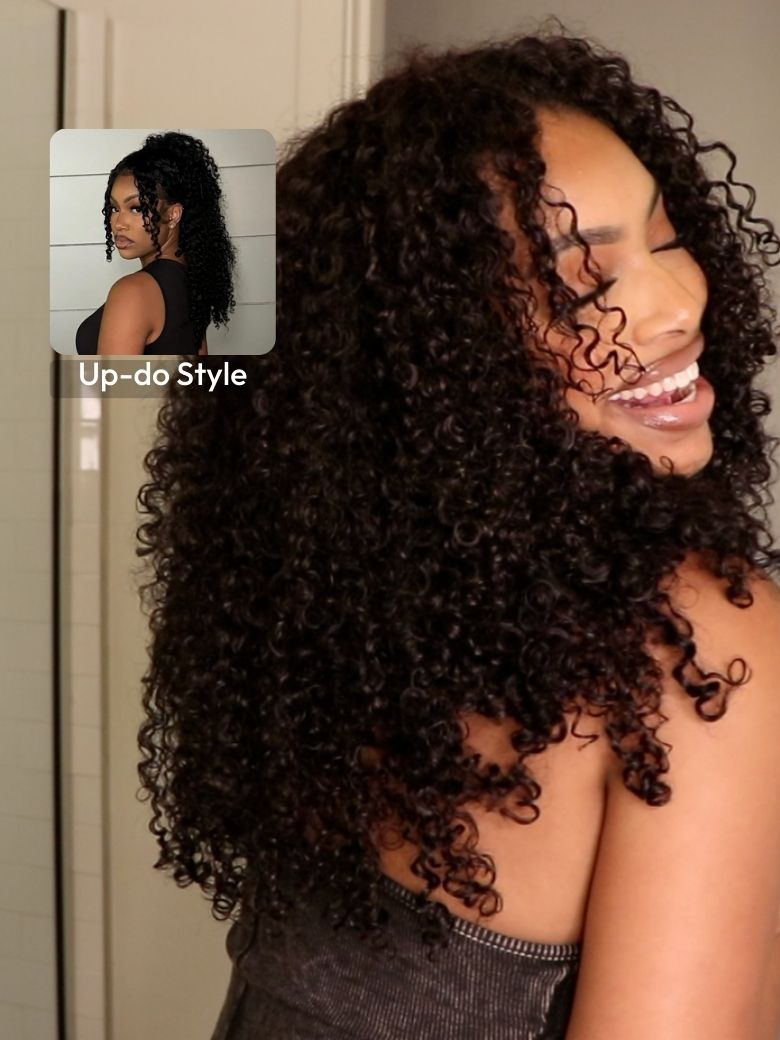 UNice EasiContourâ¢ V Part Minimal Glueless Curly Glueless Wig With Invisi Drawstring 100% Human Hair 150% Density Super Secure
