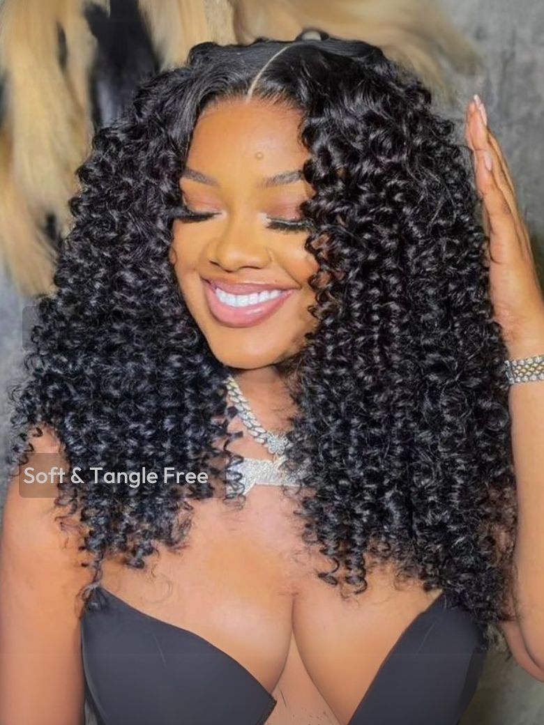 [24''=$109] UNice EasiContour™ V Part Afro Kinky Curly with Finger Coil Ends Drawstring Wig