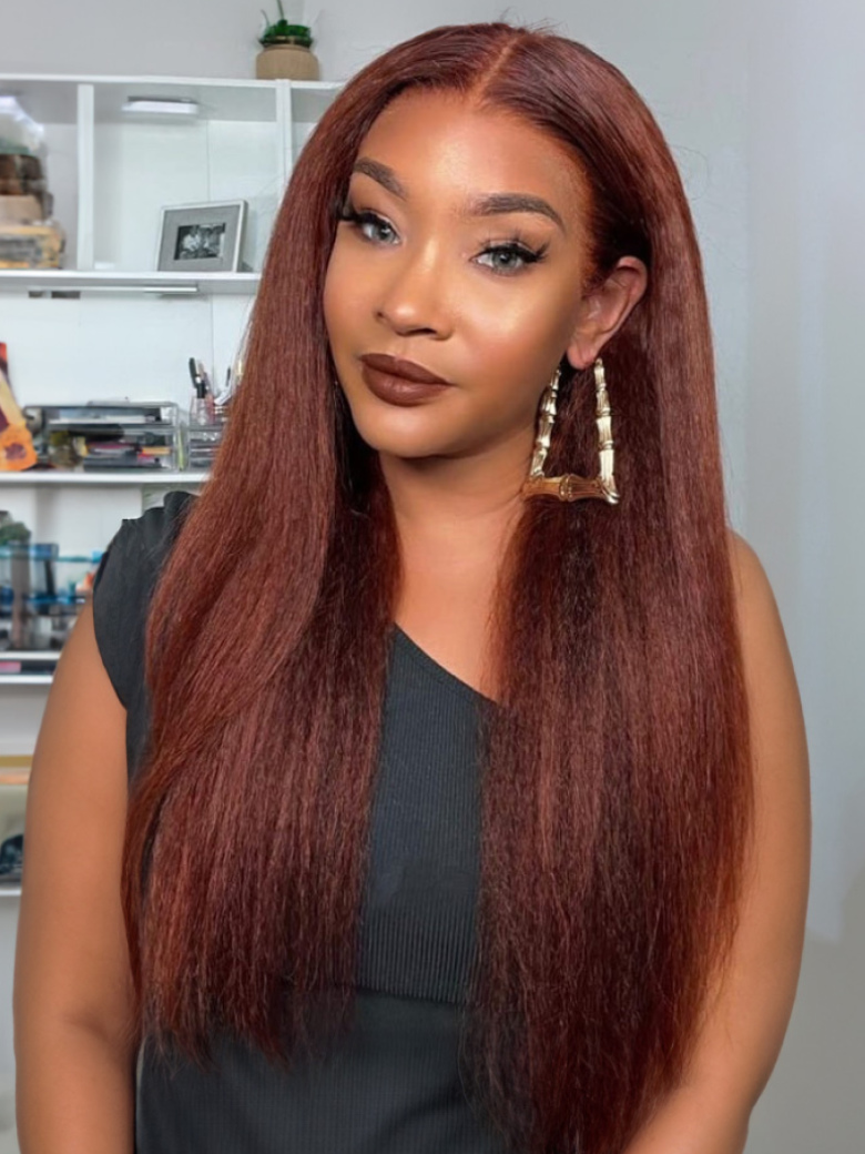 [20""=$99] 13x5 Lace Frontal T Part Lace Kinky Straight Wig Perfect Color For Deeper Skin-Tones