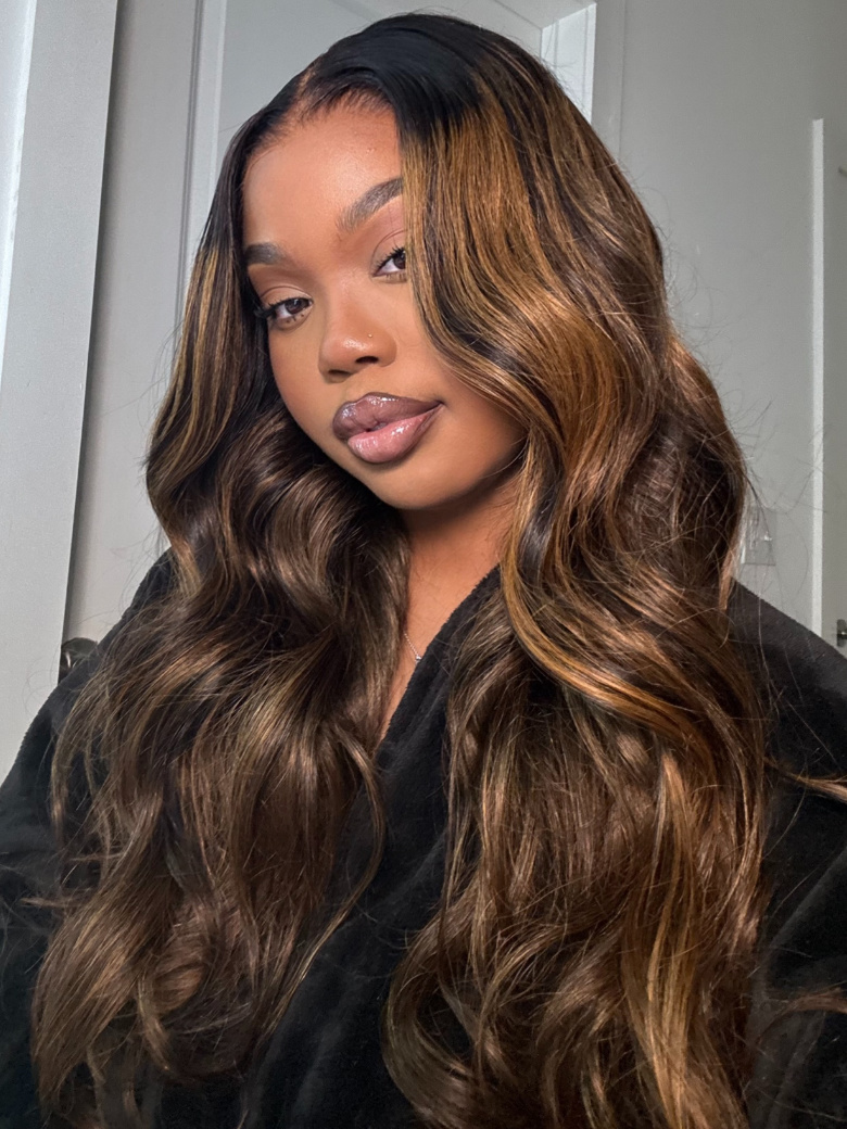 [26""=$139] Glueless Brown Highlight U Part Body Wave Wig 3s Fast Install 100% Human Virgin Hair