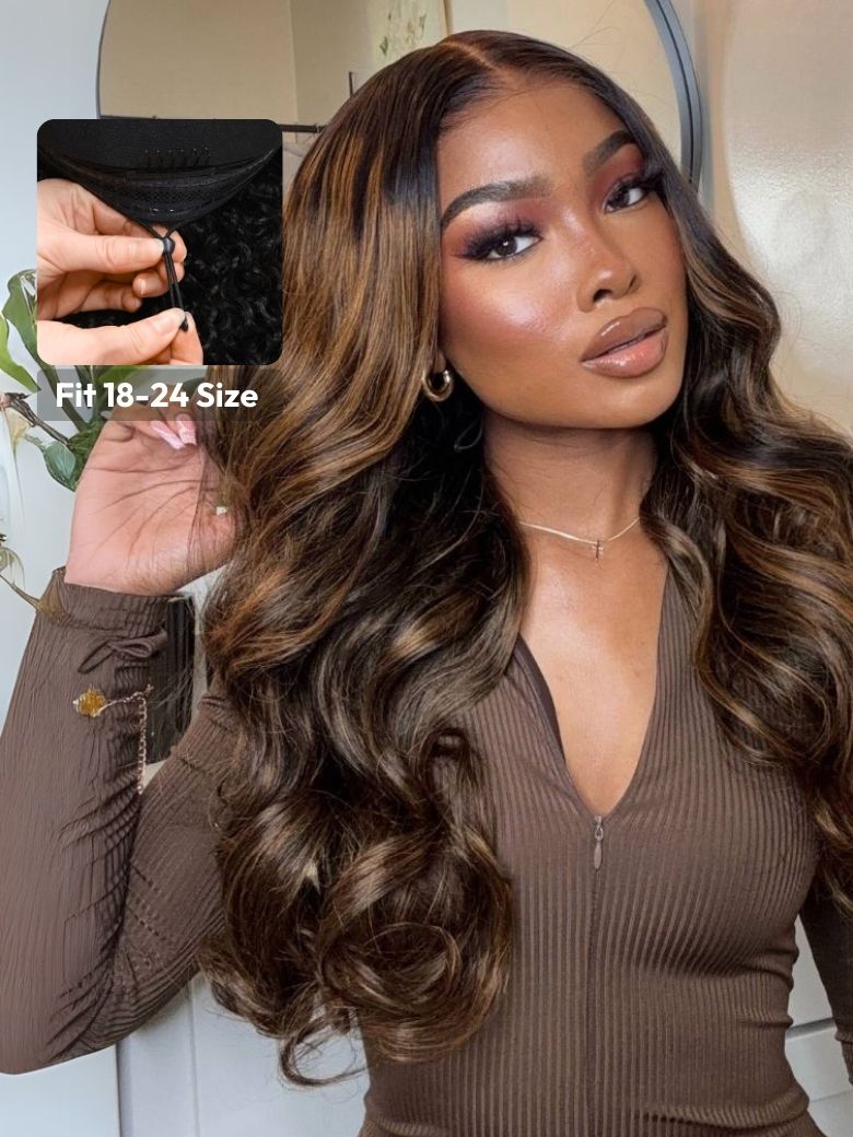 UNice 7x5 Bye Bye Knotsâ¢ & 13x4 Pre-Everything Wig  Glueless Lace Balayage Highlight Body Wave Bouncy Wig No Burden