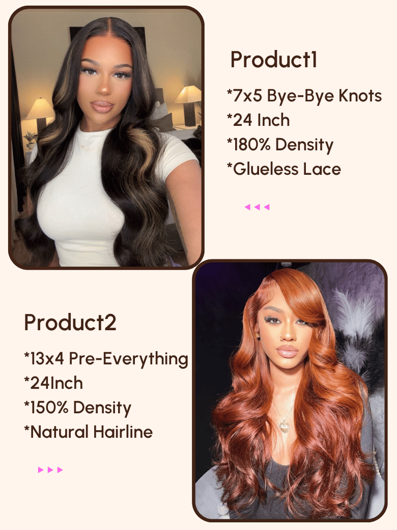 2 Wigs $249 for 24"" 7x5 Bye-Bye Knots 180% Density and 24"" 7x5 Bye-Bye Knots 150% Density