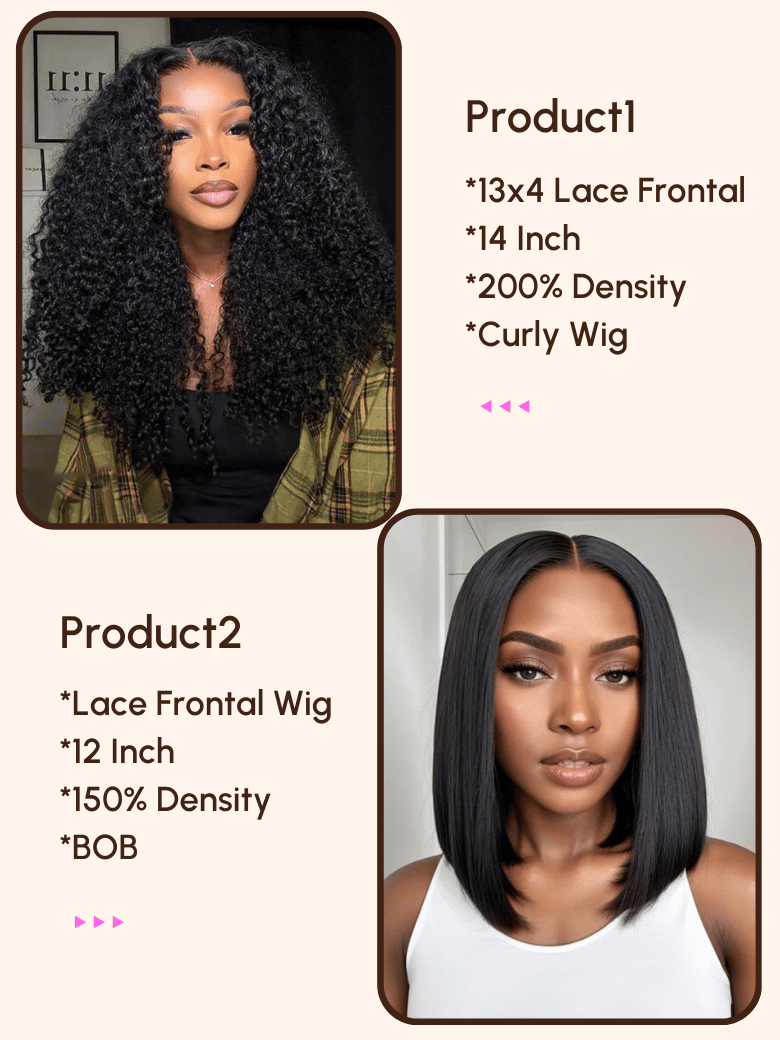 2 Wigs $149 for 13x4 Lace Front Wig and 12"" Lace Front Bob Wig