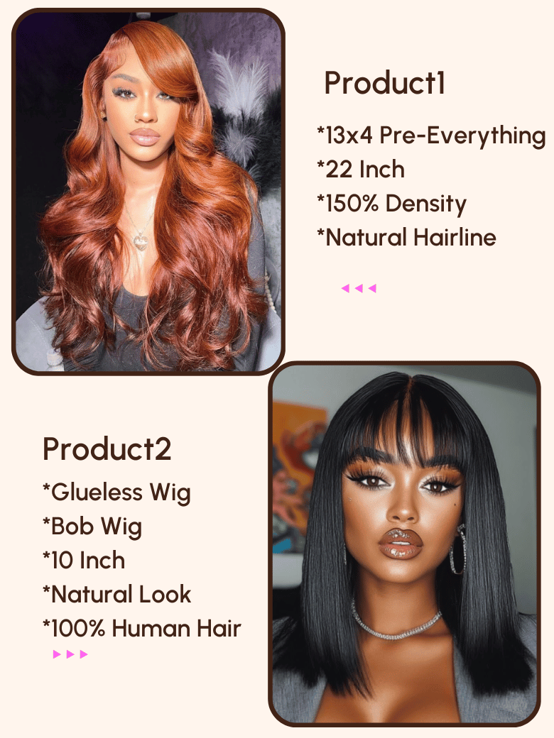 2 Wigs $159 for 22"" 13x4 Pre-Everything Wig and 10"" Bob Wig