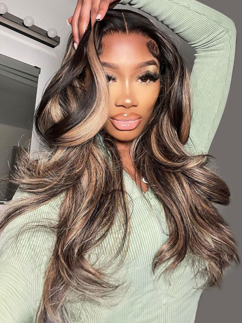 [26""=$139] Glueless Brown Highlight U Part Body Wave Wig 3 Minutes Install