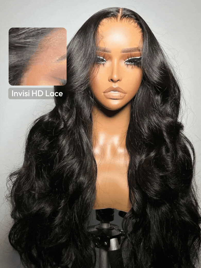 UNice HD Real Scalpâ¢ Wig 13x4 Invisible Lace Frontal Bouncy Body Wave Black Wig