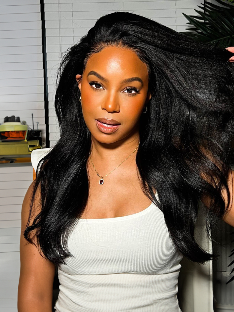 UNice Bye Bye Knotsâ¢ Wig 7x5 Glueless Lace Black Yaki Straight Wig With Baby Hair