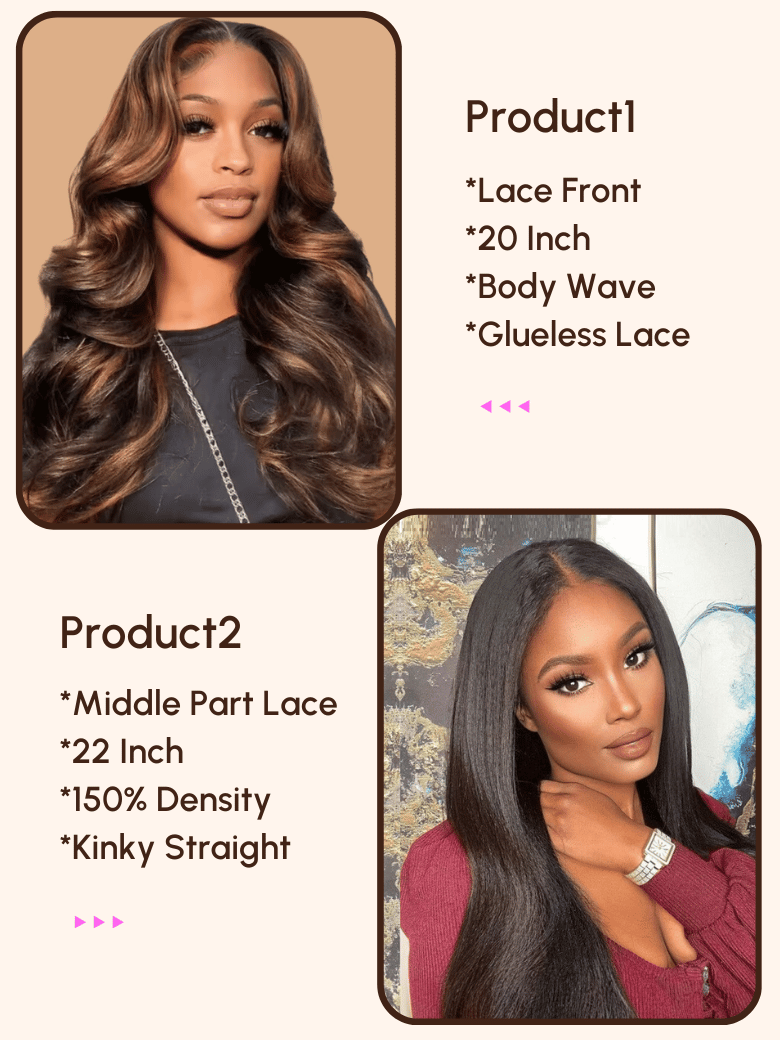 2 Wigs $199 for 20"" Lace Front Wig and Middle Part Lace Wig