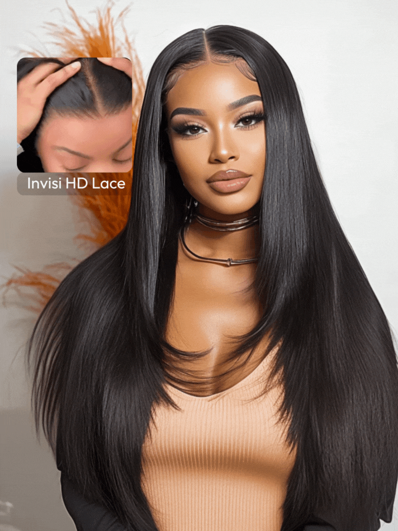 UNice HD RealScalpâ¢ Wig 13x4 Invisible Lace Frontal Black Layered Straight Wig