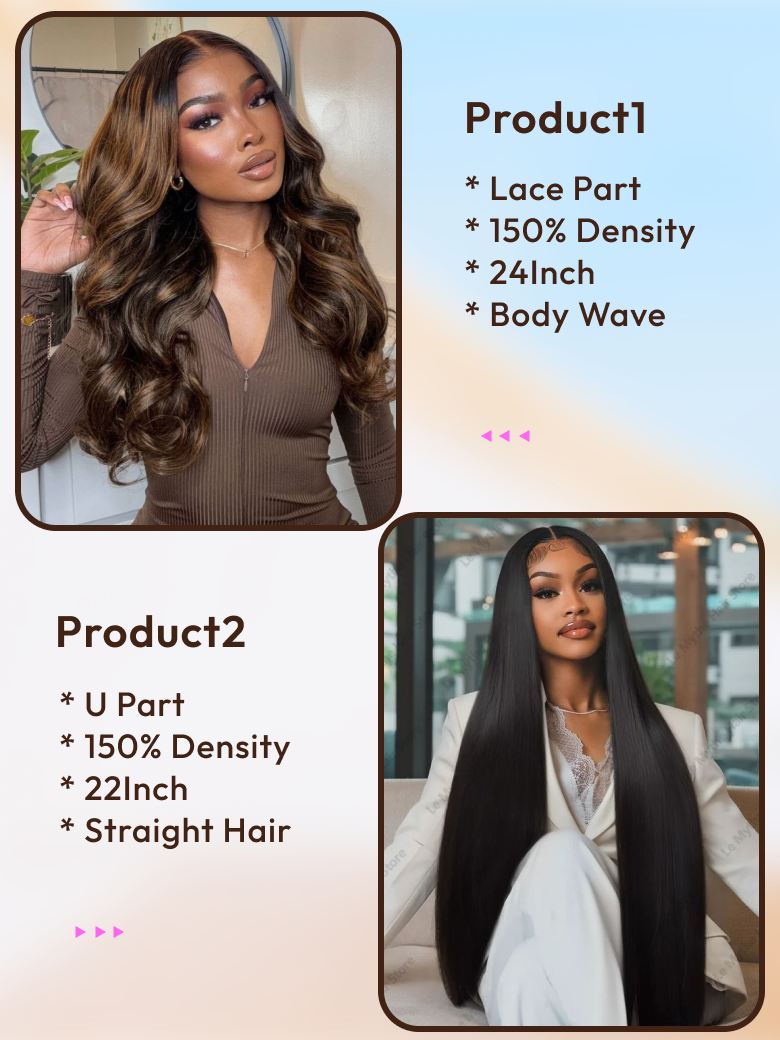 2 Wigs $229 for 24"" Balayage 13x5 Lace Part Body Wave Wig and 22"" U Part Straight Hair