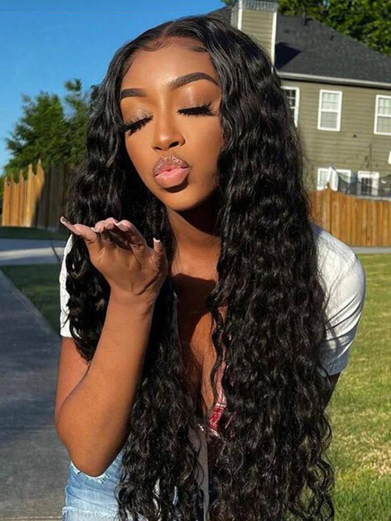 [From 22""] Pre-Everything 13x4 Lace Frontal Black Deep Wave Wig