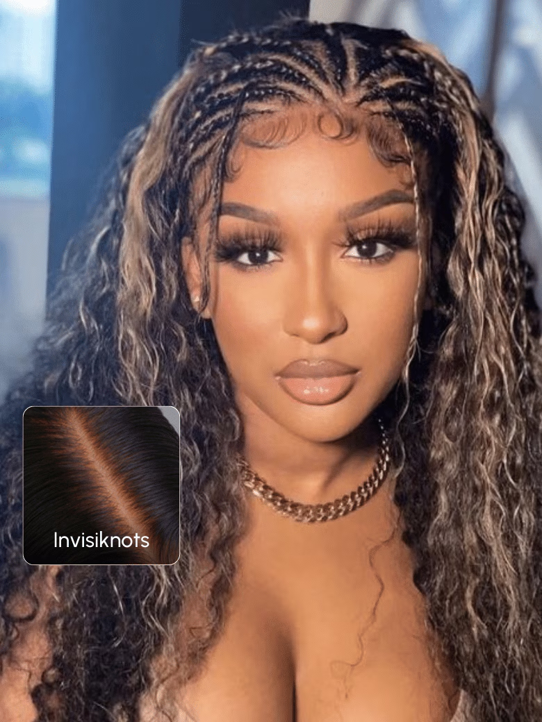 [20""=$99] PreCut 6x4.5 Lace Black With Blonde Highlights Water Wave Wig 180% Density