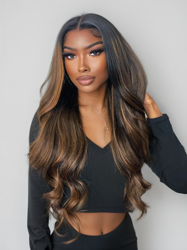 7x5 ByeBye Knotsâ¢ Wig Glueless Lace Balayage Highlight Spring & Summer Color Body Wave Wig No Burden vip limited