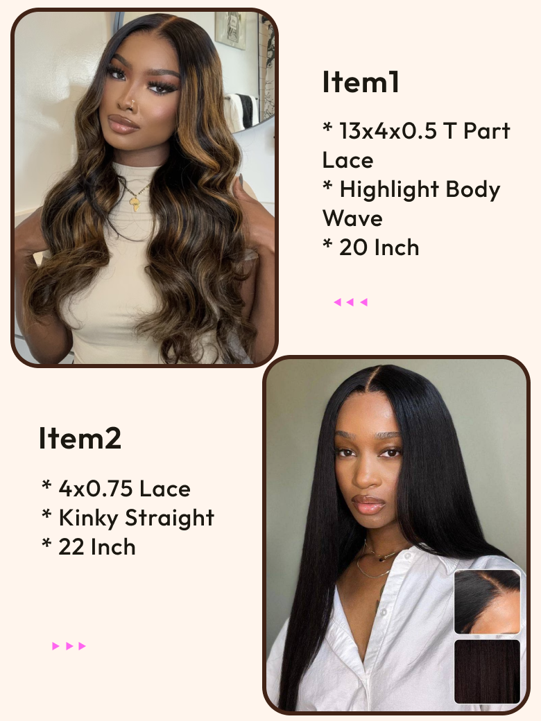 2 Wigs $199 for 22"" Middle  Part Lace Wig and highlight 13x4x0.5 Lace 20"" Wig