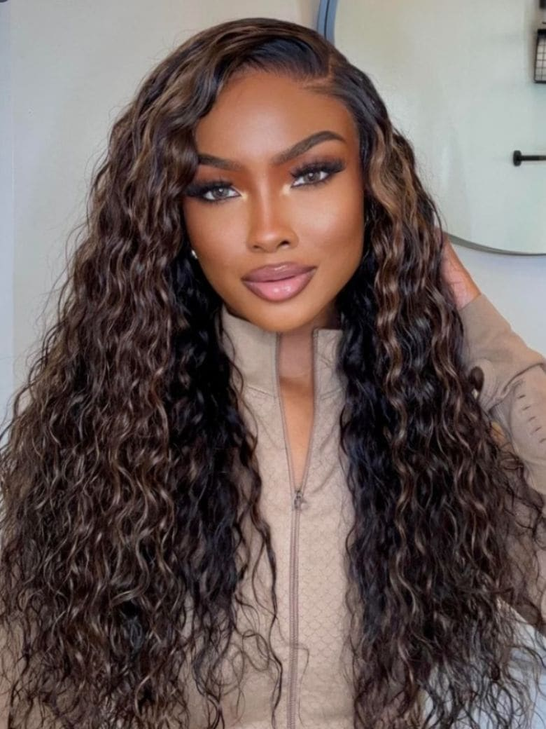 Black Wig With Golden Brown Highlights & Natural Black 150% Density Perfect Beach Look for Summer Limited Sale